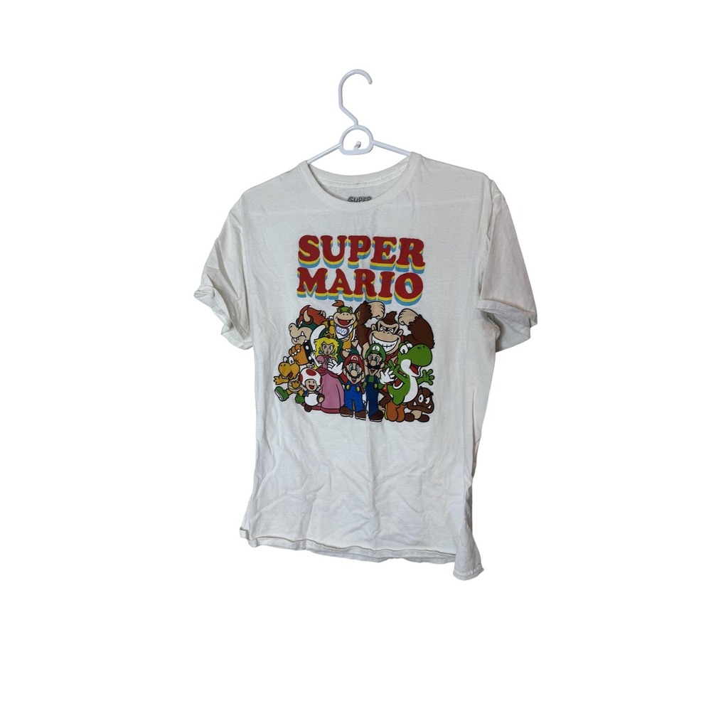 Super Mario Shirt Mens Large White Mario Luigi Peach Yoshi Graphic Tee Nintendo